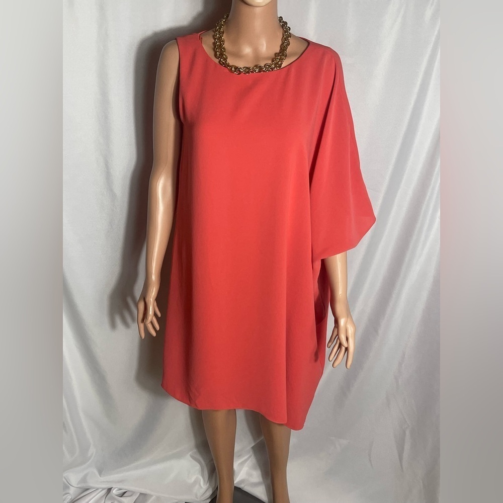 Adrianna Papell Coral One-Shoulder Draped Shift Dress Size 4